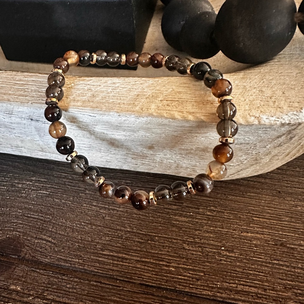 Hand crafted Brown neutrals stretchy Beaded Bracelet